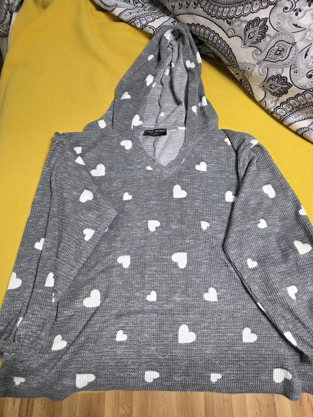 Lane Bryant Gray Hoodie Sweater with White Heart Pattern